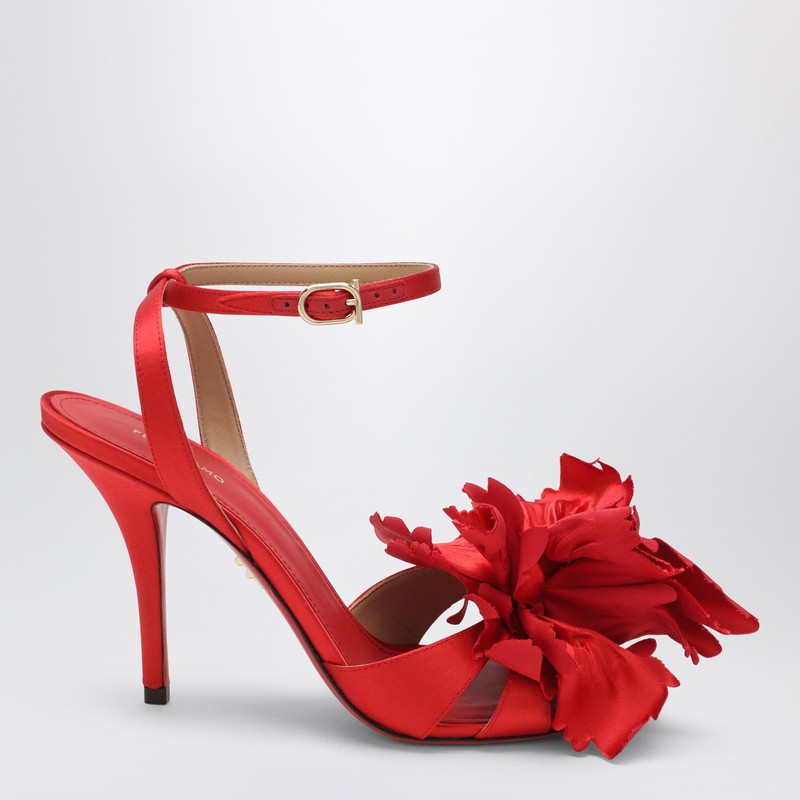 Ferragamo 90mm Flower-embellished High-heel Sandals In Red