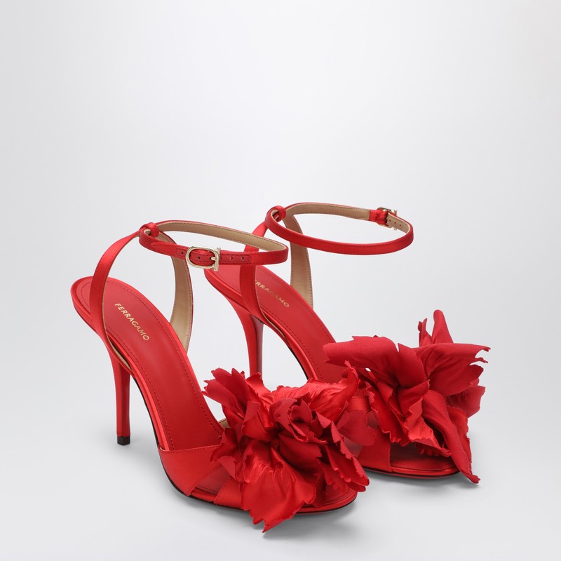 Ferragamo 90mm Flower-embellished High-heel Sandals In Red