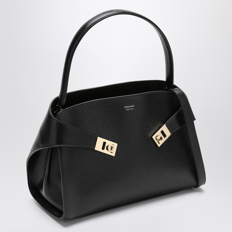 Ferragamo Black/ Brown Leather Hug M Handbag In Black