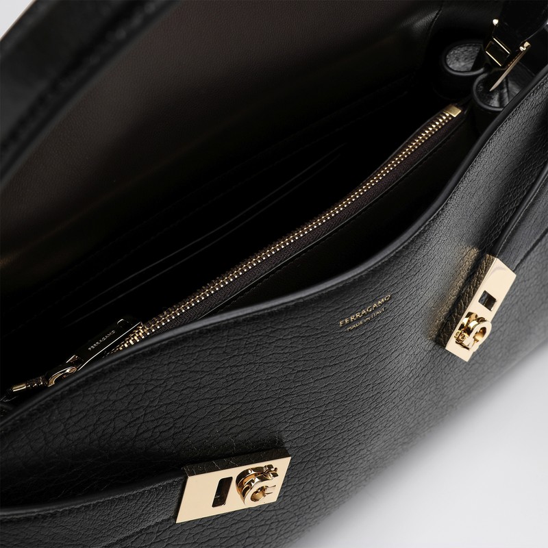 Ferragamo Black/ Brown Leather Hug M Handbag In Black