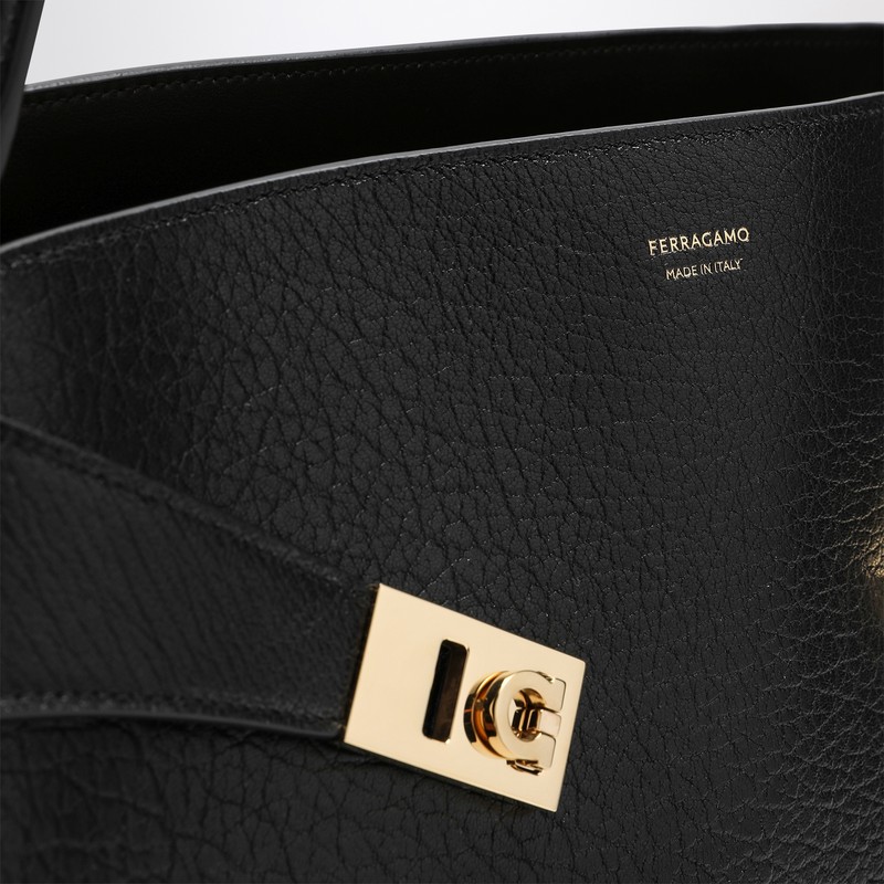 Ferragamo Black/ Brown Leather Hug M Handbag In Black