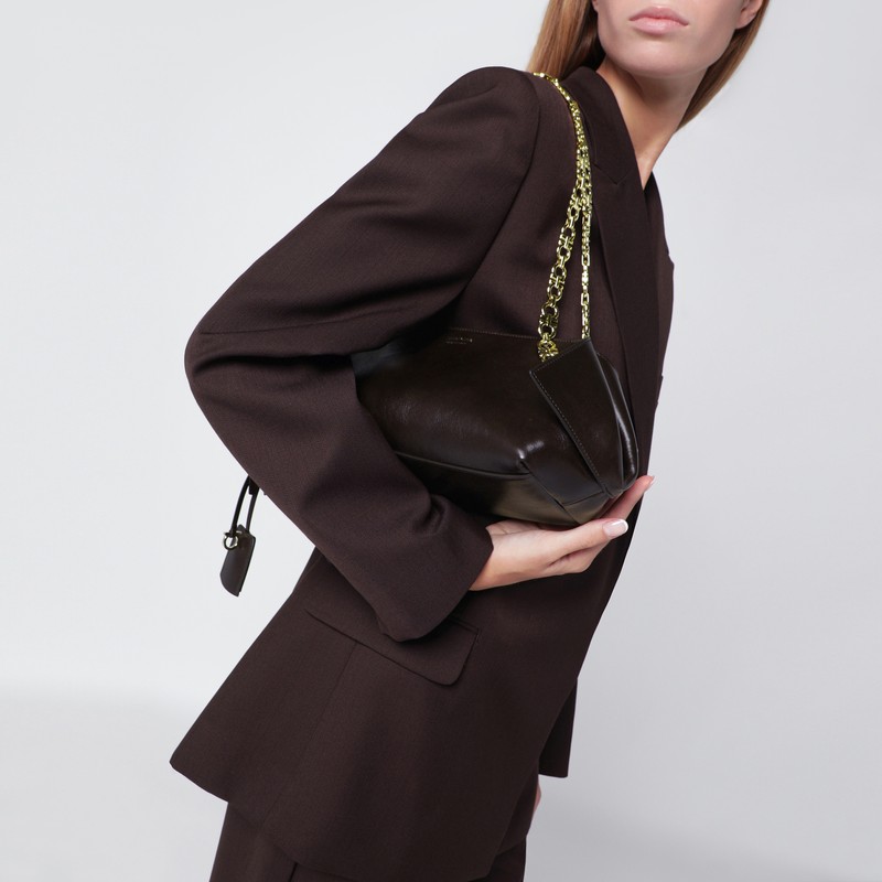 Ferragamo Shoulder Bag S In Dark Brown Leather In Brown