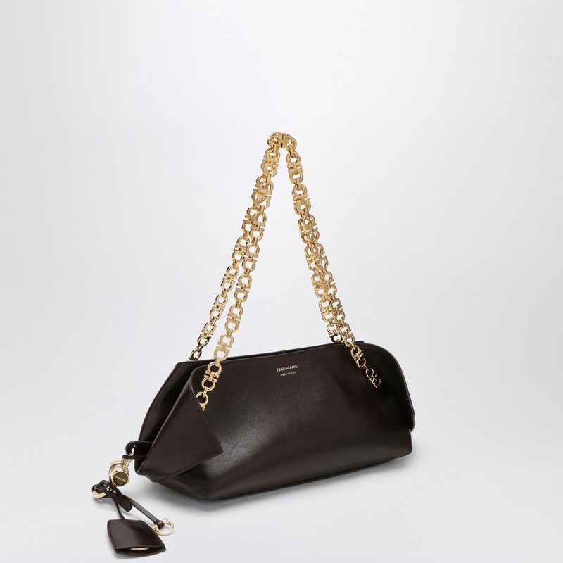 Ferragamo Shoulder Bag S In Dark Brown Leather In Brown