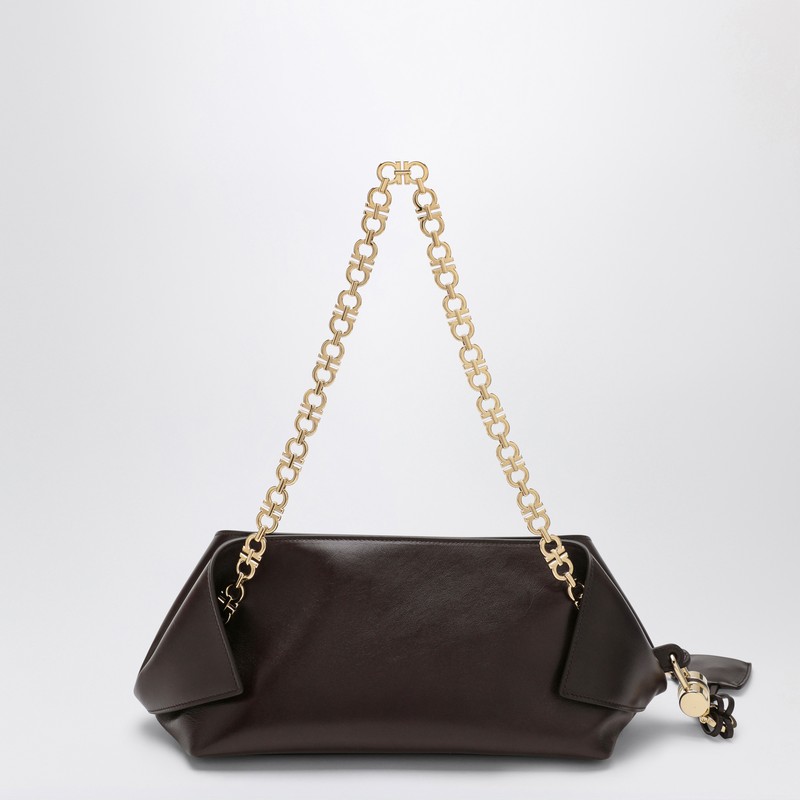 Ferragamo Shoulder Bag S In Dark Brown Leather In Brown