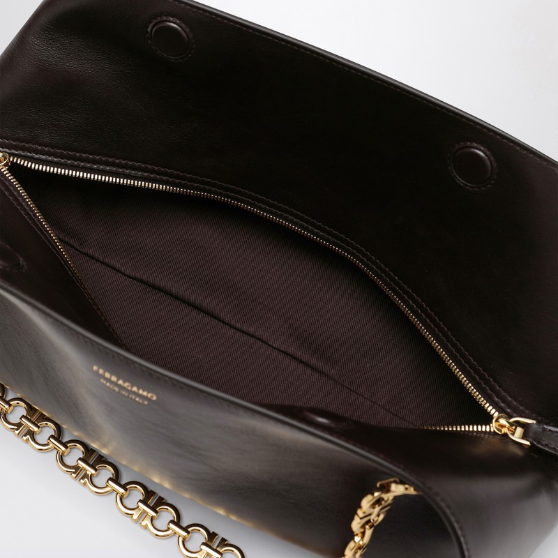Ferragamo Shoulder Bag S In Dark Brown Leather In Brown