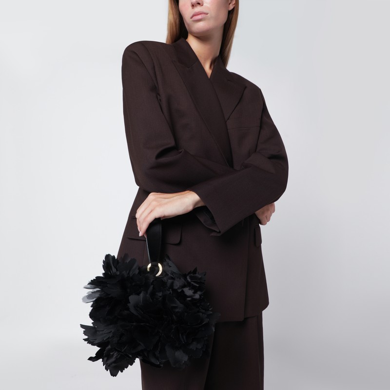 Ferragamo Mini Clutch With Black Flowers In Black