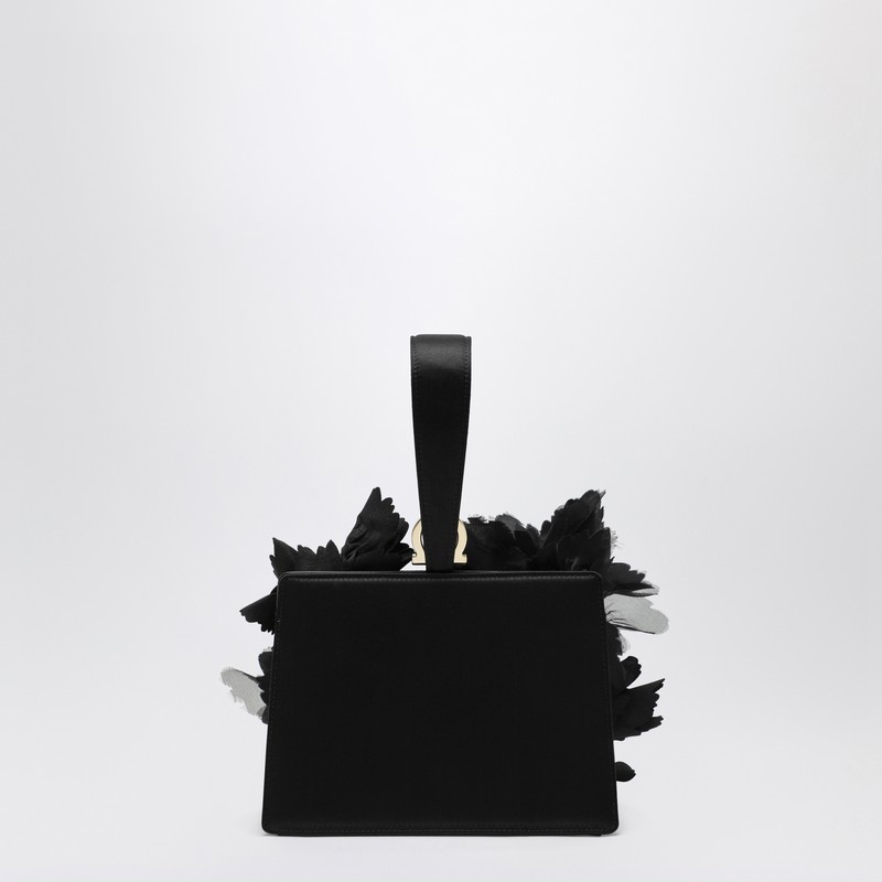 Ferragamo Mini Clutch With Black Flowers In Black