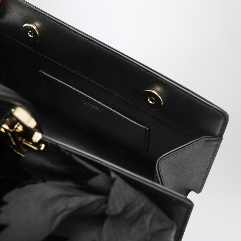 Ferragamo Mini Clutch With Black Flowers In Black