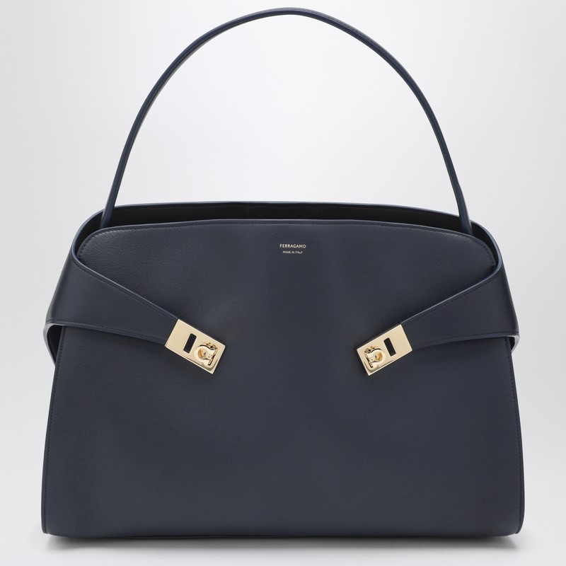 Navy and brown leather Hug Soft L handbag