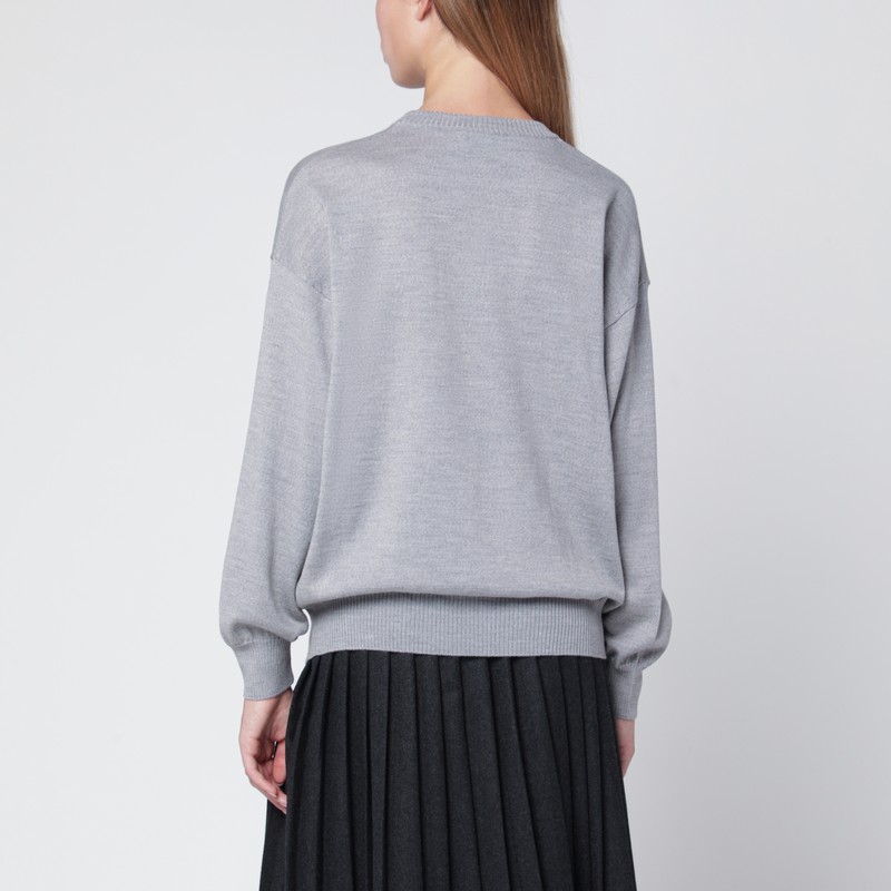 Moschino Grey Wool Sweater With Intarsia Logo In Animal Print