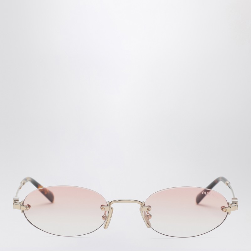 Miu Miu Womens Gold Mu A54s Oval-frame Metal Sunglasses In Neutral