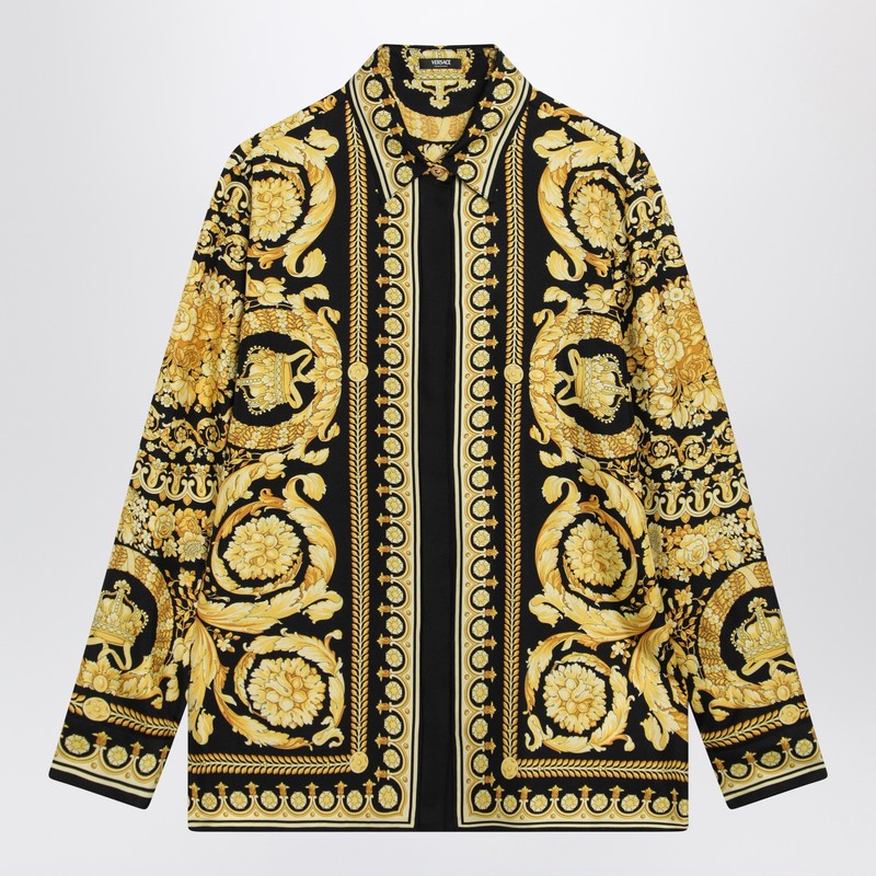 Black and gold printed silk twill shirt