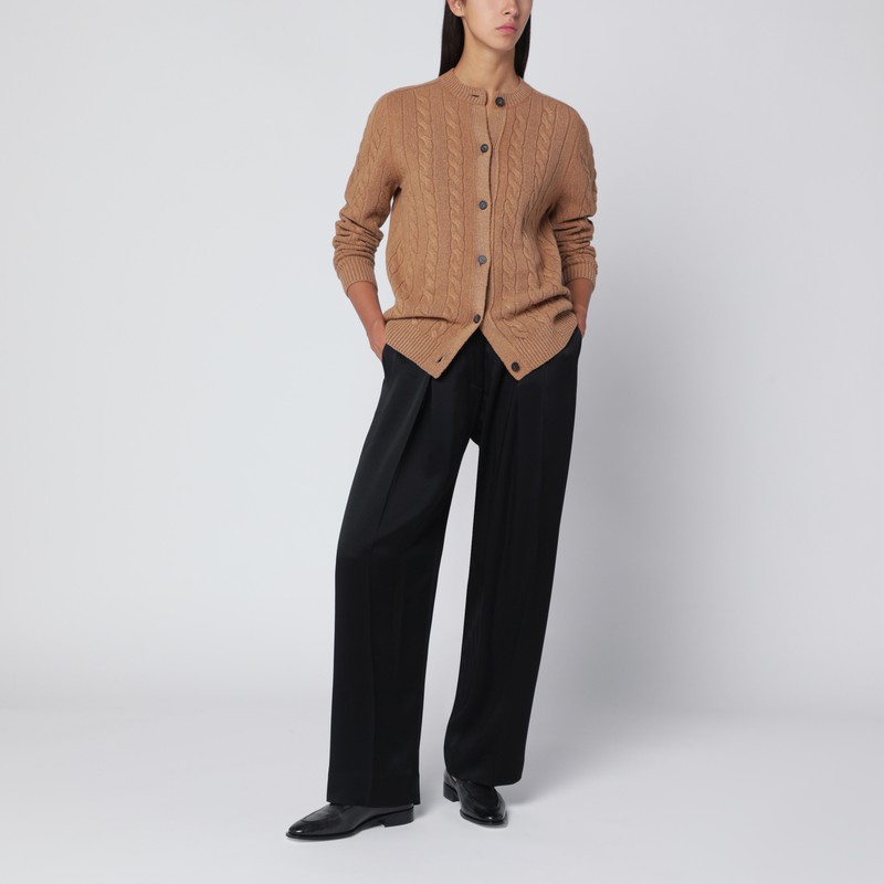 The Row Loneke Cardigan In Light Brown Wool In Sand