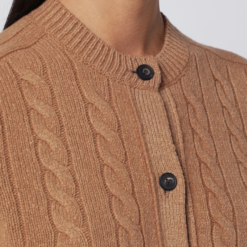 The Row Loneke Cardigan In Light Brown Wool In Sand