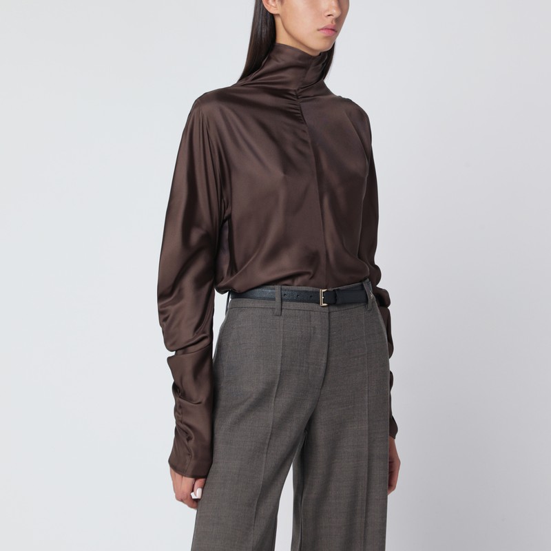 Miles top in taupe silk