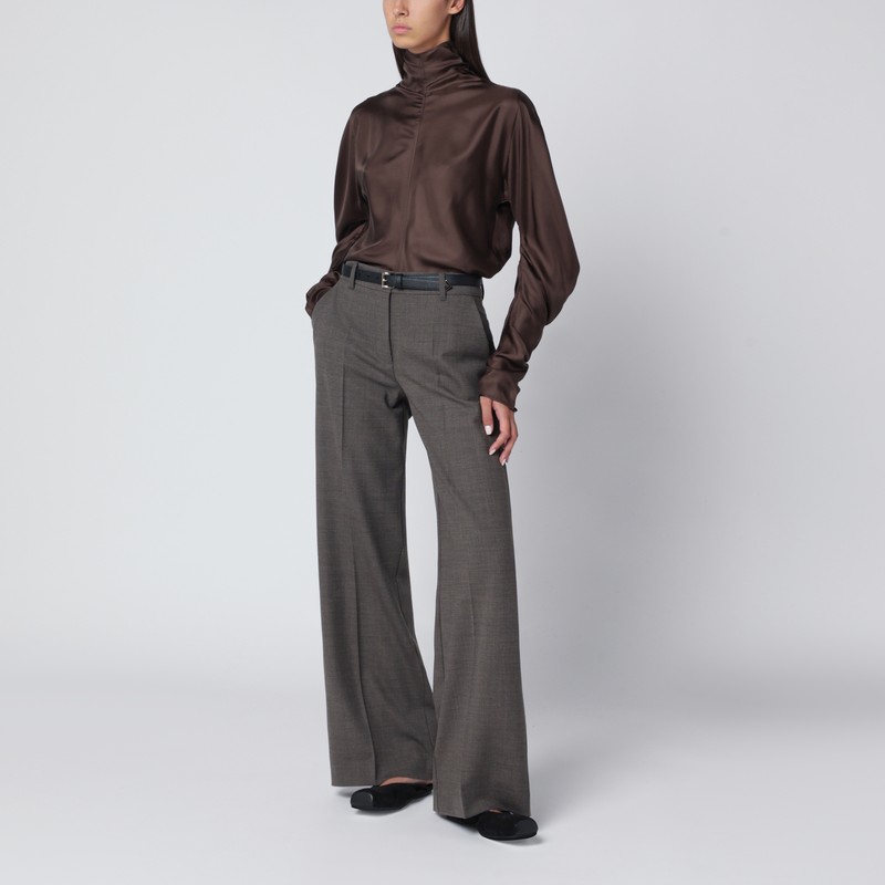 The Row Miles Draped Silk Blouse In Brown