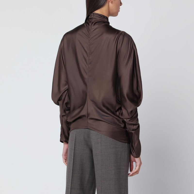 The Row Miles Draped Silk Blouse In Brown