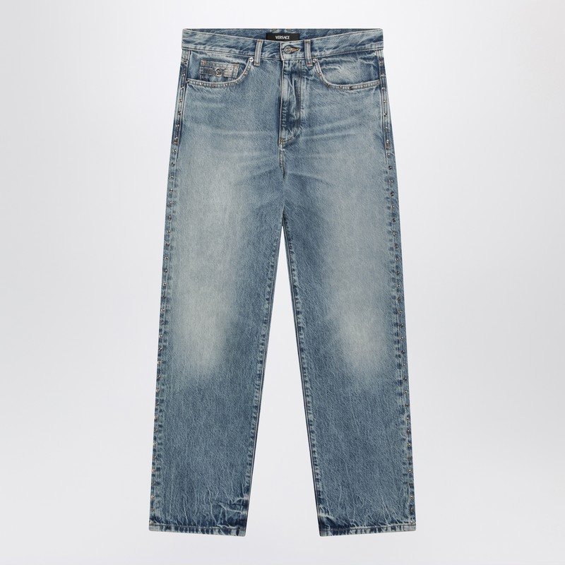 Blue washed-effect jeans with small studs