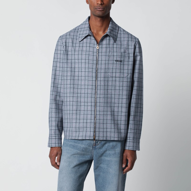 Light blue zip-up checked shirt