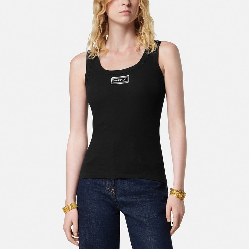 Black stretch ribbed cotton tank top