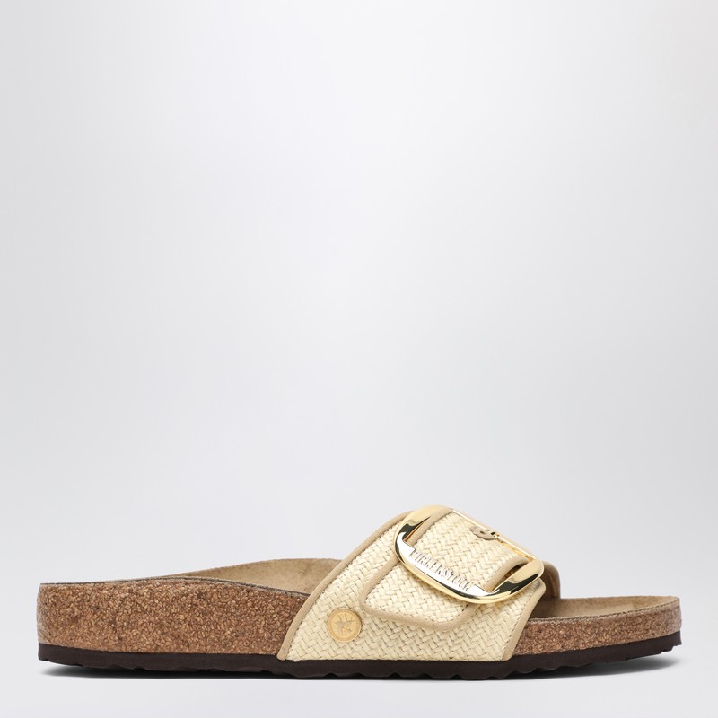 Birkenstock Madrid Big Buckle Raffia Slipper In Neutral