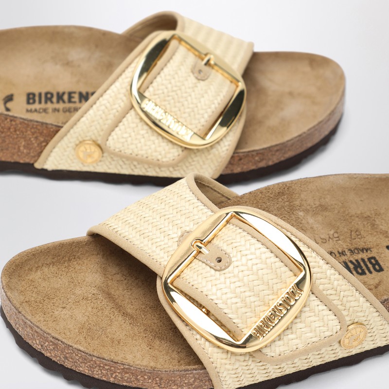 Birkenstock Madrid Big Buckle Raffia Slipper In Neutral