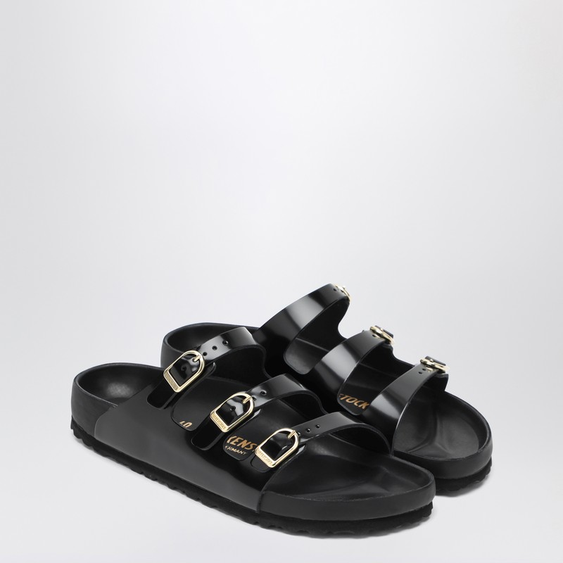 Birkenstock Slide Florida Dbuckle Exquisite Lucida Nera In Black