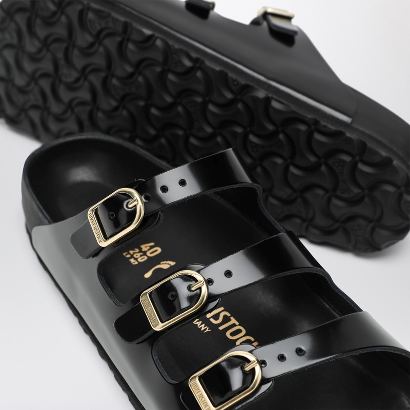 Birkenstock Slide Florida Dbuckle Exquisite Lucida Nera In Black