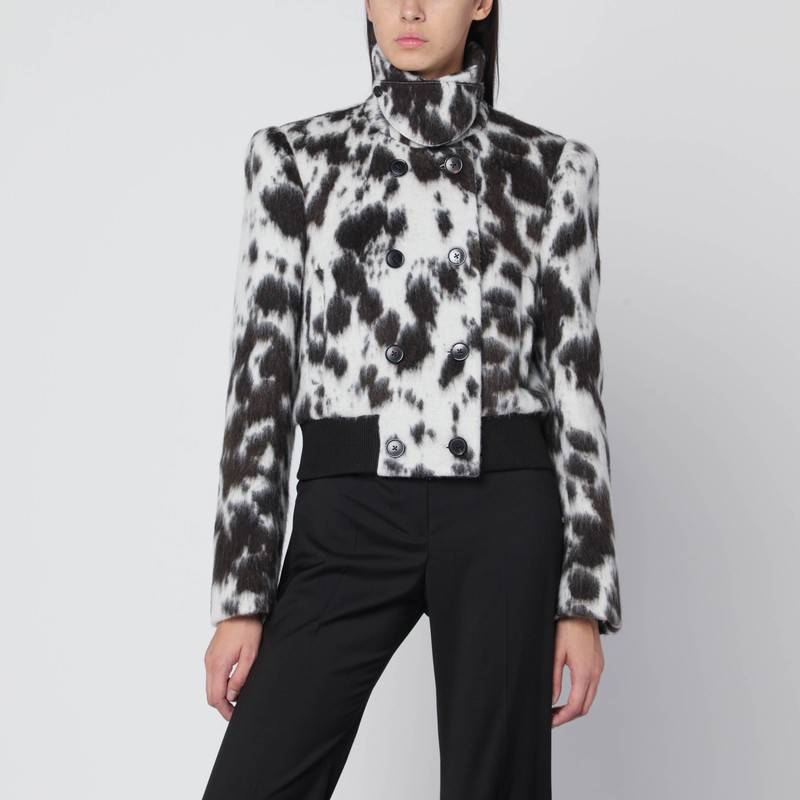 Double-breasted bomber with cow pattern