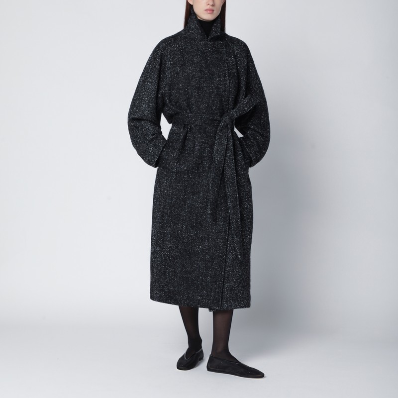 The Row Black Wool Bouclé Belted Coat