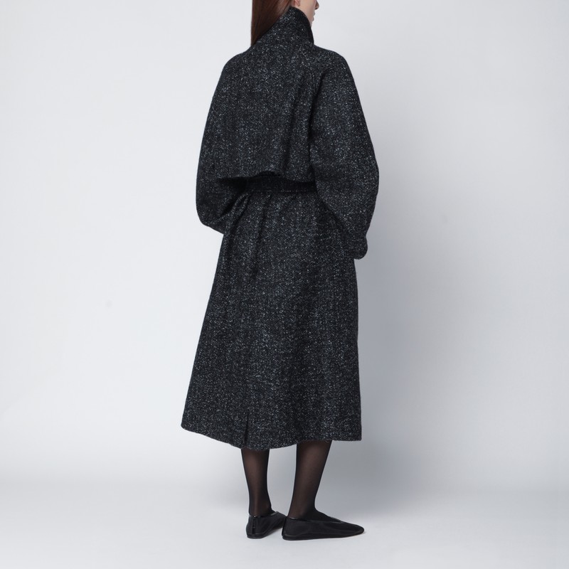 The Row Black Wool Bouclé Belted Coat In Black