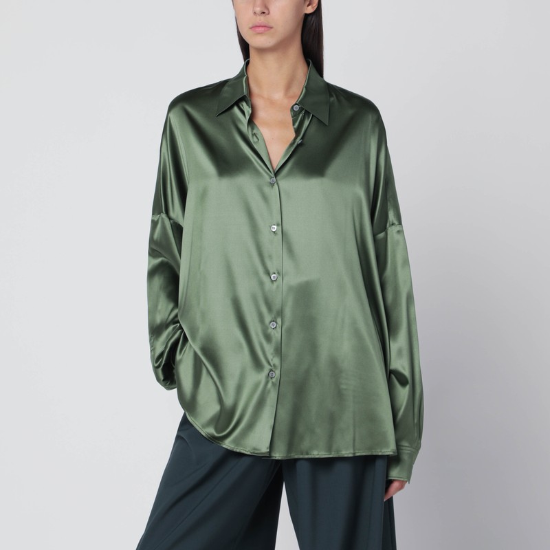 Oversized silk shirt in khaki color