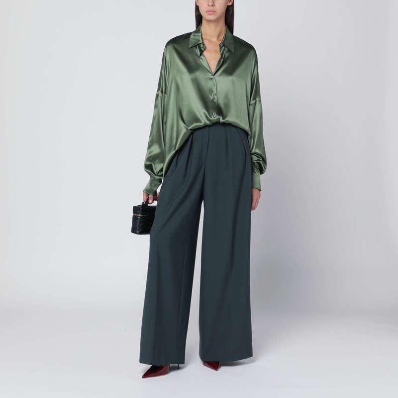 Dries Van Noten Oversized Silk Shirt In Khaki Color Women In Green