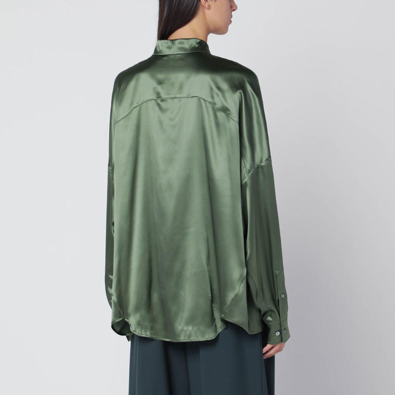 Dries Van Noten Oversized Silk Shirt In Khaki Color Women In Green