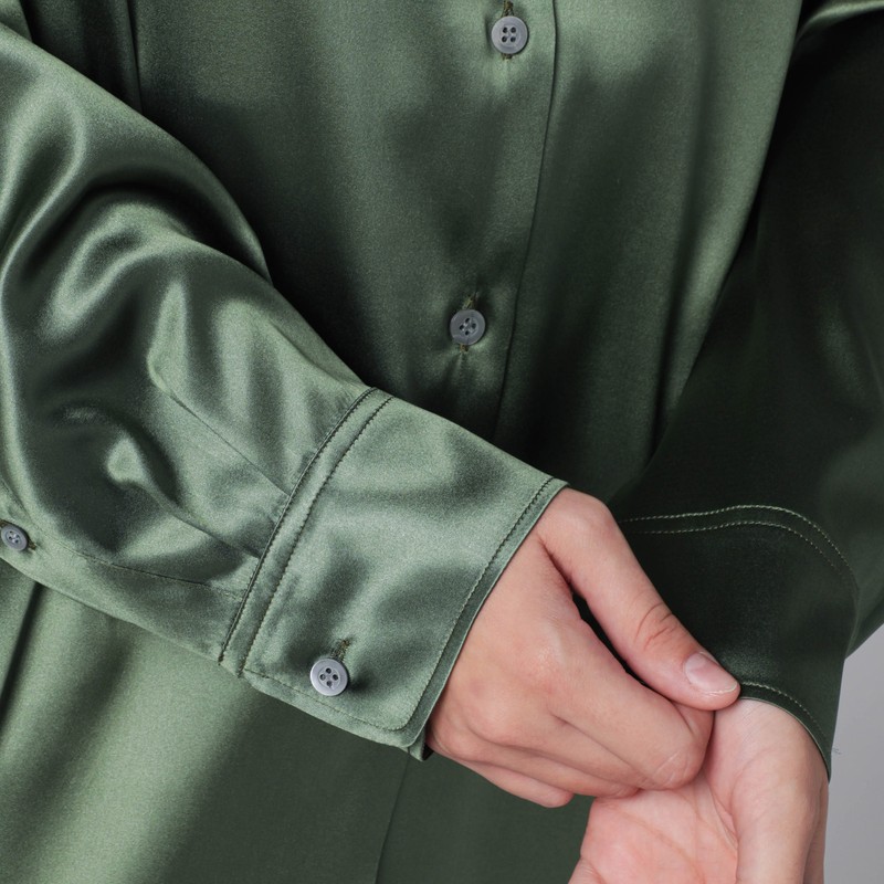 Dries Van Noten Oversized Silk Shirt In Khaki Color Women In Green