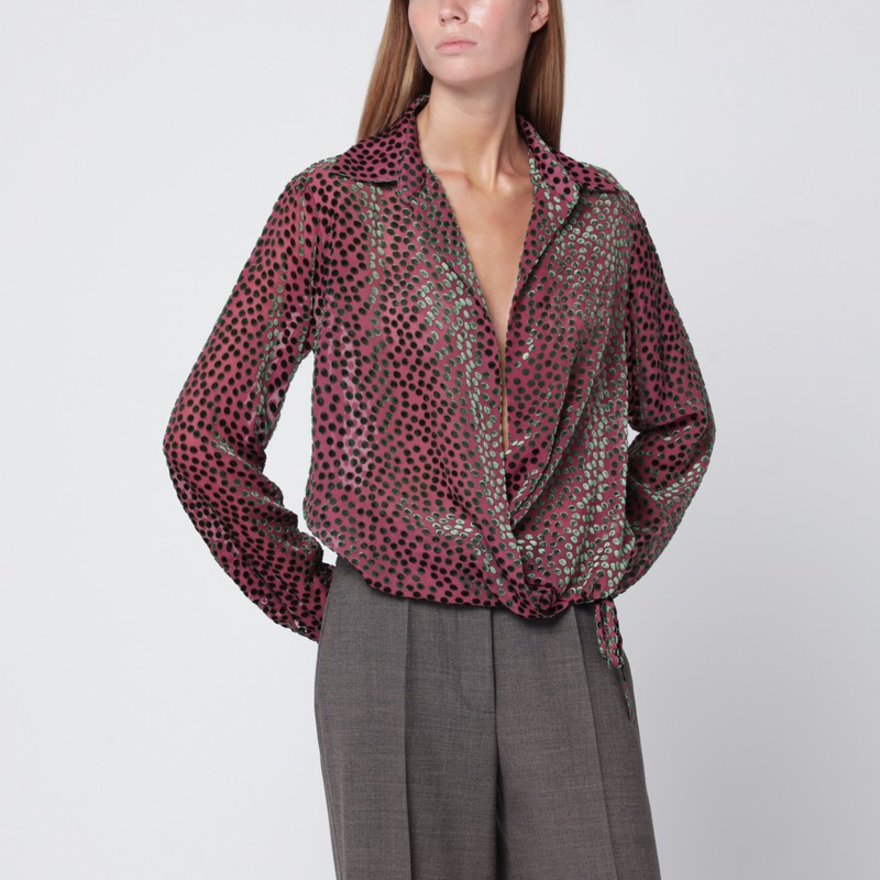 Pink polka dot silk blend shirt