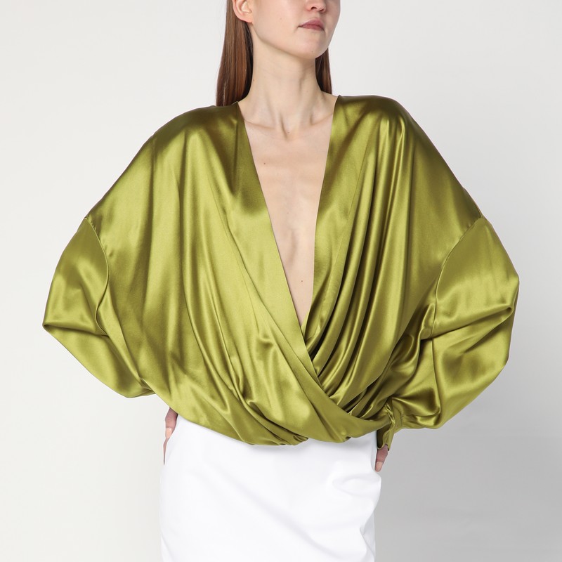 Loose olive green blouse in silk - Dries Van Noten - Modalova