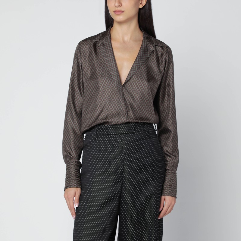 Brown printed silk shirt