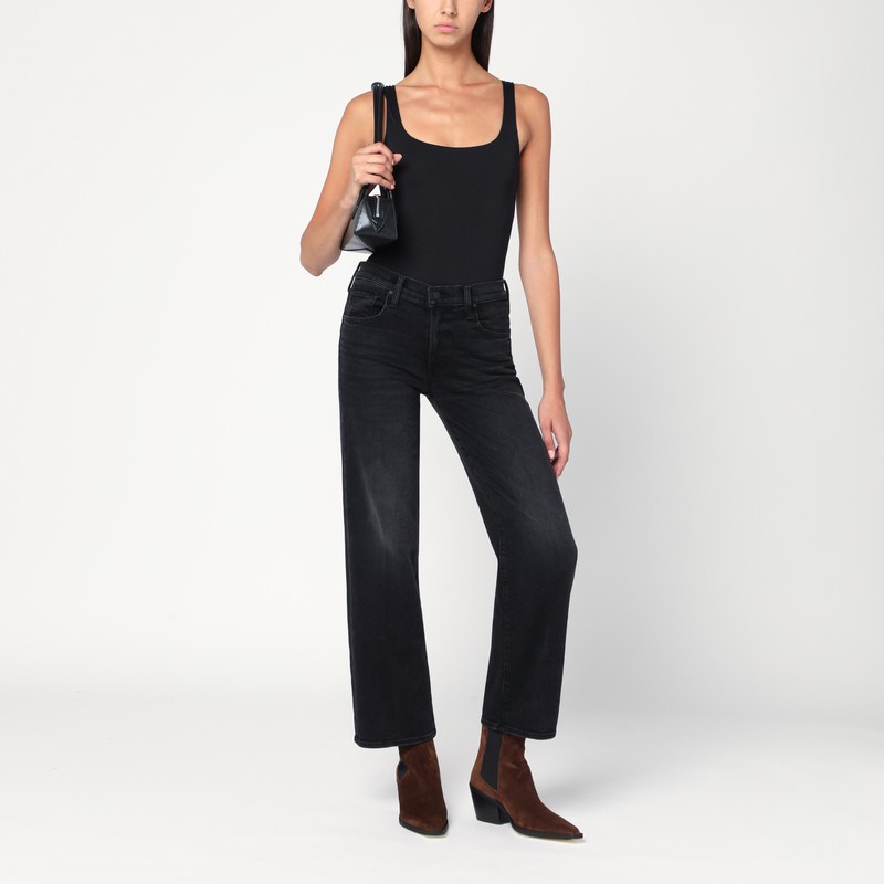 Mother The Mid Rise Rambler Zip Flood Jeans Spiked Hair Art Flair In Black