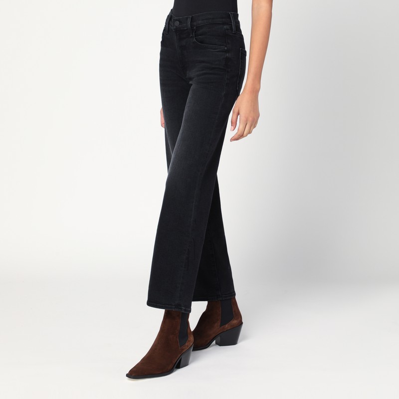 Mother The Mid Rise Rambler Zip Flood Jeans Spiked Hair Art Flair In Black