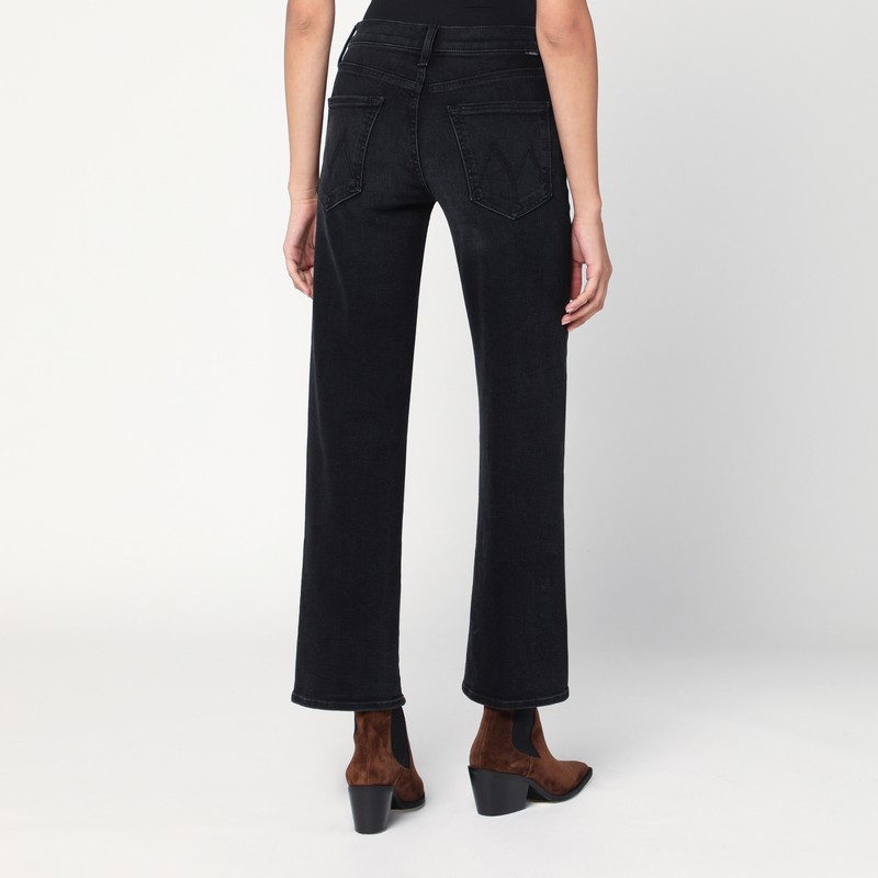 Mother The Mid Rise Rambler Zip Flood Jeans Spiked Hair Art Flair In Black