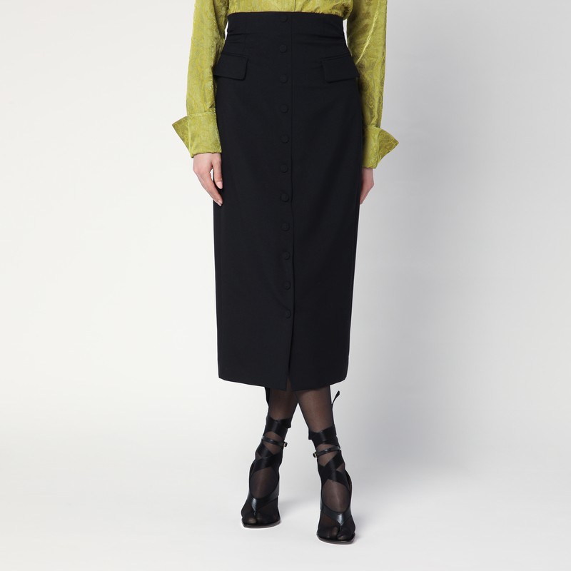 Black wool and mohair midi skirt - Dries Van Noten - Modalova
