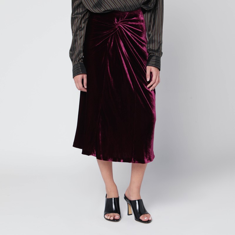Purple velvet draped midi skirt