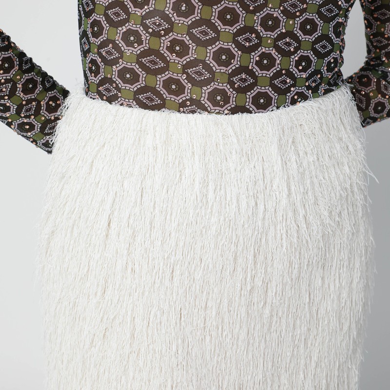 Dries Van Noten White Midi Skirt With Fringes In White