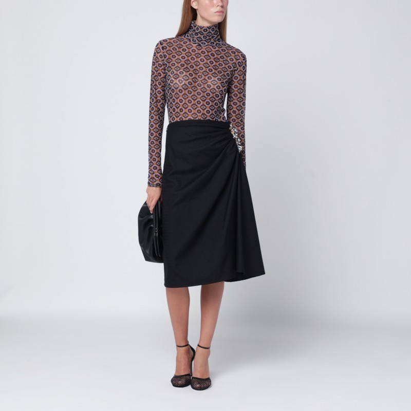 Dries Van Noten Navy Blue Draped Skirt With Brooch In Blue