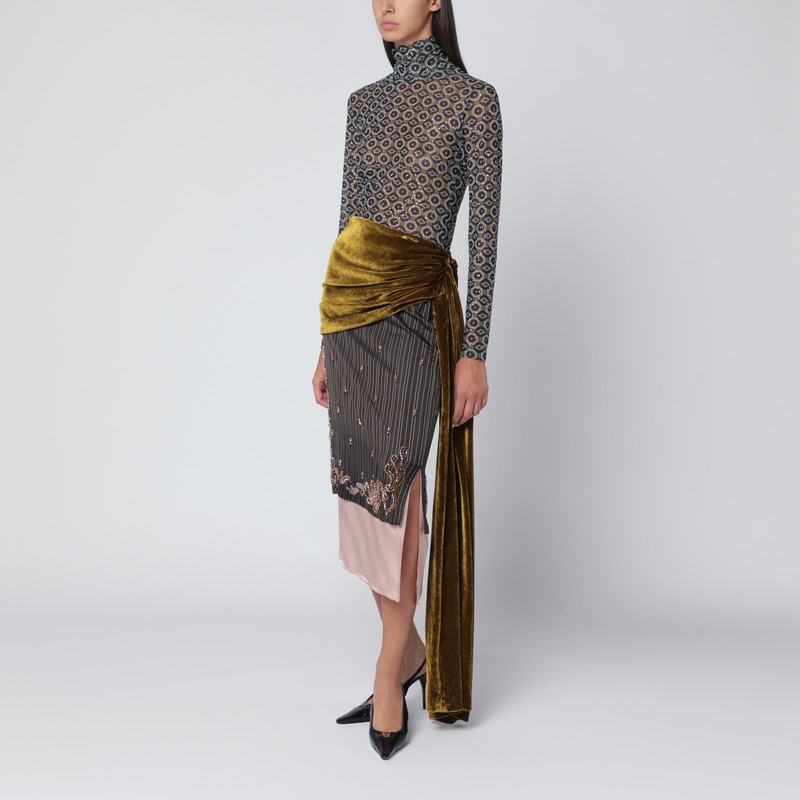 Dries Van Noten Women Senice Bis Emb 2267 W.w. Skirt Brn In Multi