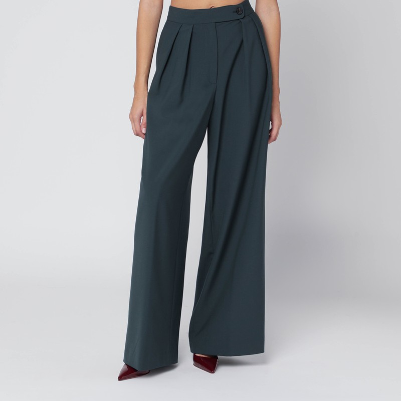 Straight pants with dark green pleats