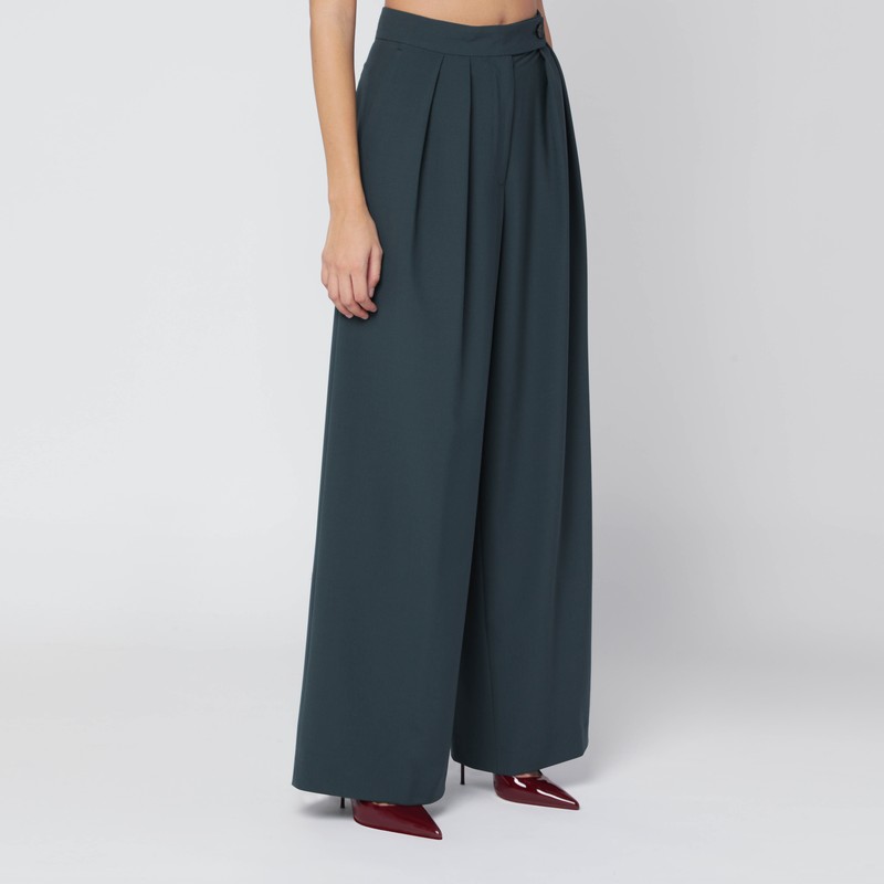 Dries Van Noten Straight Pants With Dark Green Pleats In Green