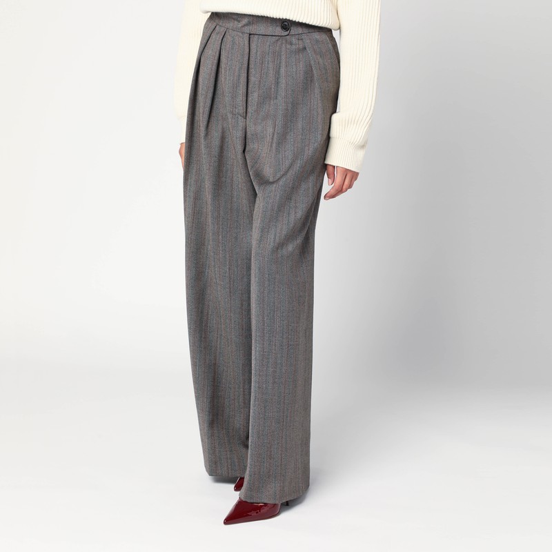Dries Van Noten Wide Gray Wool Palazzo Pants In Gray