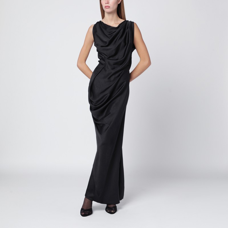 Vivienne Westwood Floor-length Satin Draped Dress With Side Slit In Black